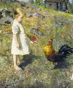 Akseli Gallen-Kallela 'The girl and the rooster' oil painting